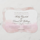 赤面ピンクの水彩書道ウエディング招待 招待状 (正面/裏面)