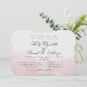 赤面ピンクの水彩書道ウエディング招待 招待状 (スタンド正面)