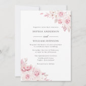 赤面ピンクの水彩花四季結婚の 招待状 (正面)