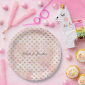 赤面ピンクの水彩金ゴールドハート ペーパープレート (パーティー)