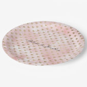 赤面ピンクの水彩金ゴールドハート ペーパープレート (アングル)