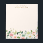 赤面ピンクの水淡い色の色フローラの机から ノートパッド<br><div class="desc">赤面のデスクから淡い色のピンクの水の色のフローラ赤面ピンクと緑の花の花束と白の色の葉メモ帳。クラフト紙詳細、ソフトなパステルピーチフェイクと金ゴールドフォイル書道スクリプトフォント装飾はコレクションを完了！カスタマイズこれ！レイアウトを変更するには、テキストを入力し、「カスタマイズ」を選択して、フォントサイズやスタイルなどを編集する。この様なマッチ招待状、パーティー用品、イベントデコクリックアは、「SpringedEvent」で残りの店をチェックしよう！・ Copyright ©2020 SplendedEvent™ Zazzle,  All Rights Reserved.SplendedEvent™のデザイン作業保護は、すべて米国著作権法によるもので、実質的に類似した方法で再現されることはない。・著作権違反者は起訴される・</div>