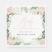 赤面ピンクの水色のフローラベビーシャワー スタンダードランチョンナプキン (正面)