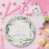 赤面ピンクの水色のフローラベビーシャワー ペーパープレート (パーティー)