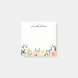 赤面ピンクの水色の花の机から ポストイット