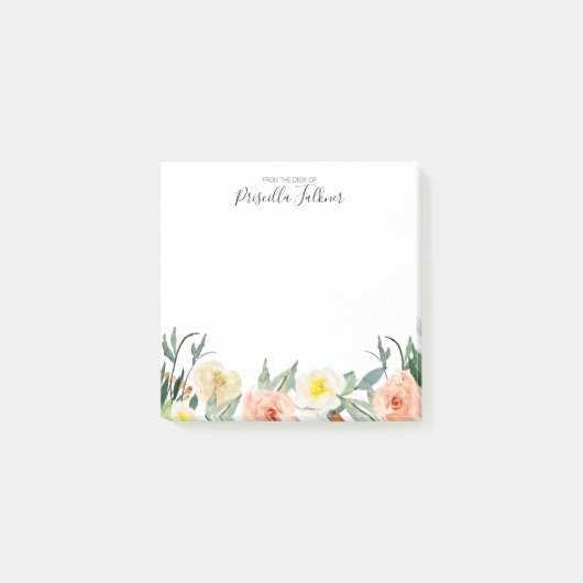 赤面ピンクの水色の花の机から ポストイット (正面)