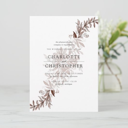 赤面ピンクの水色の花アレンジメント結婚の 招待状 (スタンド正面)