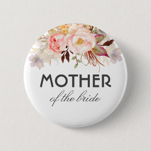 赤面ピンクの水色の花エレガントな結婚式 缶バッジ