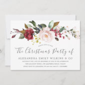 赤面ピンクの水色の花クリスマスパーティー 招待状 (正面)