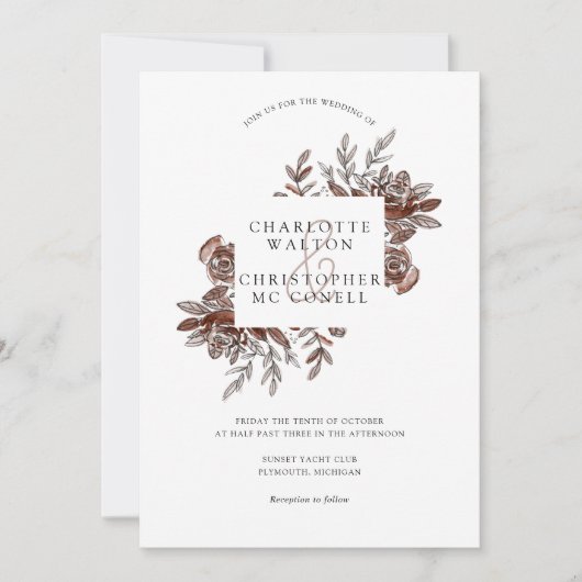 赤面ピンクの水色の花結婚の 招待状 (正面)