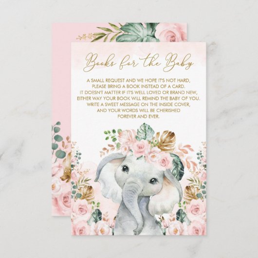 赤面ピンクの熱帯フローラゾウが本を持ってくる エンクロージャーカード (正面/裏面)