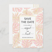 赤面ピンクの熱帯離れの結婚式の日付を保存 案内ポストカード (正面/裏面)