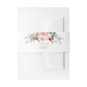 赤面ピンクの牡丹とアーストーンの葉結婚の 招待状ベリーバンド (正面例)