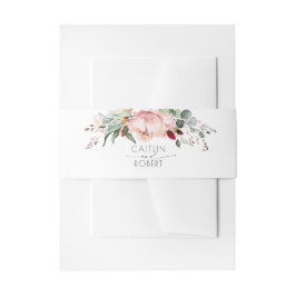 赤面ピンクの牡丹とアーストーンの葉結婚の 招待状ベリーバンド