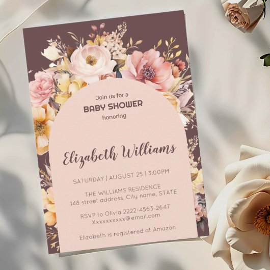 赤面ピンクの牡丹の女の子の赤ちゃんシャワーの招待 招待状