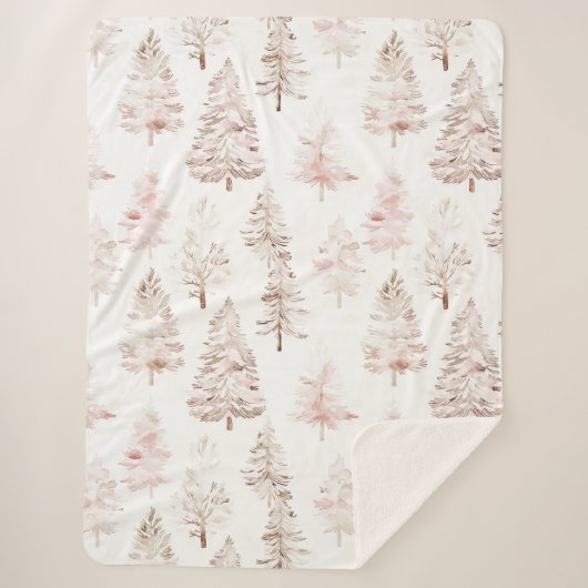 赤面ピンクの白いクリスマスツリー シェルパブランケット (正面)
