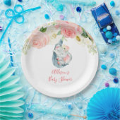 赤面ピンクの白いフローラゾウの赤ちゃんシャワー ペーパープレート (パーティー)