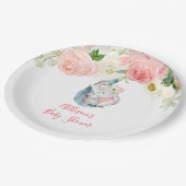 赤面ピンクの白いフローラゾウの赤ちゃんシャワー ペーパープレート (アングル)