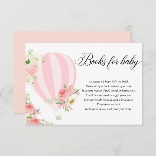 赤面ピンクの白い熱気球ブックのリクエストEncl エンクロージャーカード (正面/裏面)