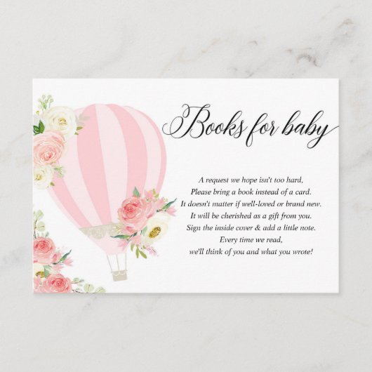 赤面ピンクの白い熱気球ブックのリクエストEncl エンクロージャーカード (正面)