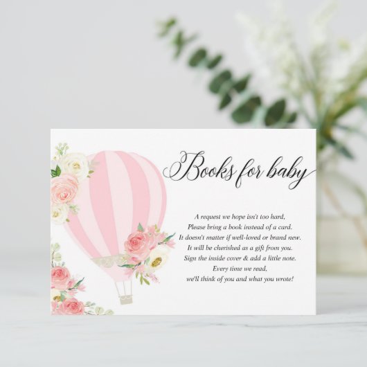 赤面ピンクの白い熱気球ブックのリクエストEncl エンクロージャーカード (スタンド正面)