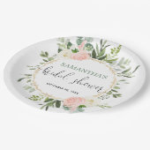 赤面ピンクの白い緑の金ゴールドフローラ エレガント ペーパープレート (アングル)