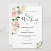 赤面ピンクの白い花エレガントな結婚式 招待状 (正面)