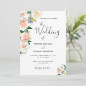 赤面ピンクの白い花エレガントな結婚式 招待状 (スタンド正面)
