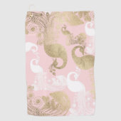 赤面ピンクの白金ゴールド王室のクジャク ゴルフタオル (正面)