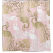 赤面ピンクの白金ゴールド王室のクジャク シャワーカーテン (正面)