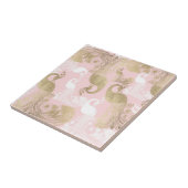 赤面ピンクの白金ゴールド王室のクジャク タイル (側面)