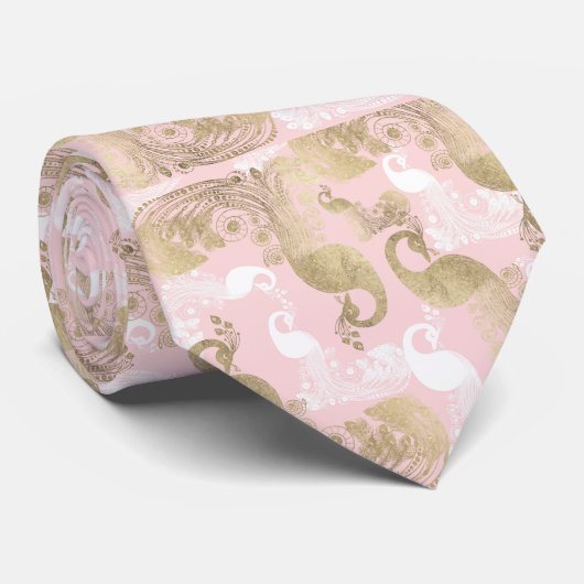赤面ピンクの白金ゴールド王室のクジャク ネクタイ (ロール)