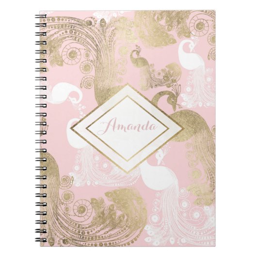 赤面ピンクの白金ゴールド王室のクジャク ノートブック (正面)