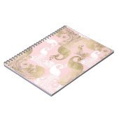 赤面ピンクの白金ゴールド王室のクジャク ノートブック (左側)