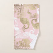 赤面ピンクの白金ゴールド王室のクジャク バスタオルセット (ハンドタオル)