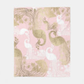 赤面ピンクの白金ゴールド王室のクジャク フリースブランケット (正面)