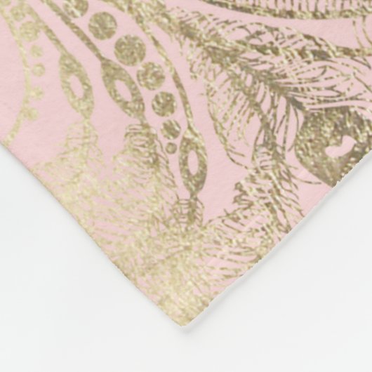 赤面ピンクの白金ゴールド王室のクジャク フリースブランケット (角)