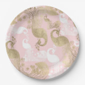 赤面ピンクの白金ゴールド王室のクジャク ペーパープレート (正面)