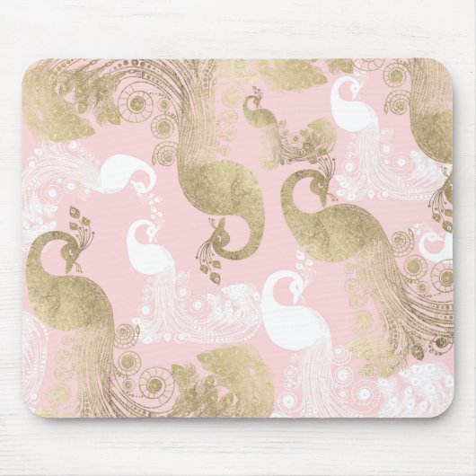 赤面ピンクの白金ゴールド王室のクジャク マウスパッド (正面)