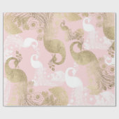 赤面ピンクの白金ゴールド王室のクジャク ラッピングペーパー (フラット)