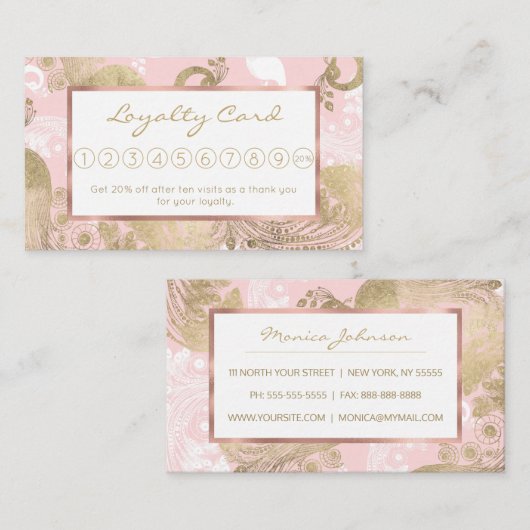 赤面ピンクの白金ゴールド王室のクジャク ロイヤリティカード (正面/裏面)