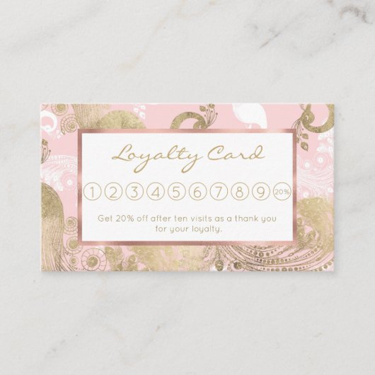 赤面ピンクの白金ゴールド王室のクジャク ロイヤリティカード (正面)