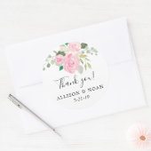 赤面ピンクの緑の夏の春フローラの好意 ラウンドシール (封筒)