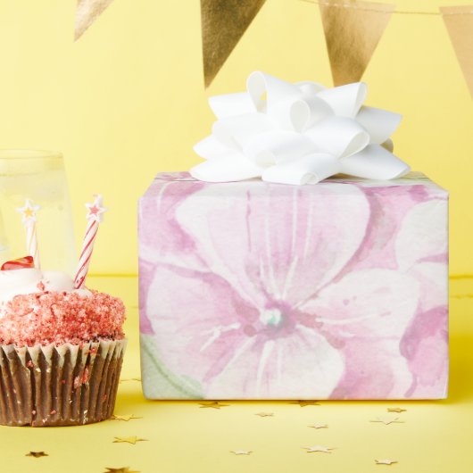 赤面ピンクの緑の手の色彩の鮮やか水色のフローラ ラッピングペーパー (誕生日パーティー)