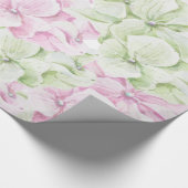 赤面ピンクの緑の手の色彩の鮮やか水色のフローラ ラッピングペーパー (角)