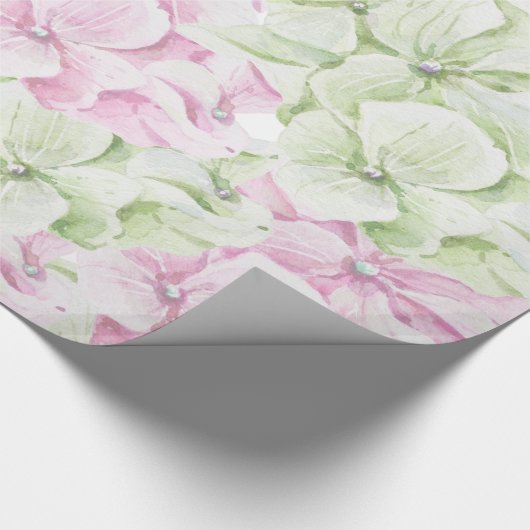 赤面ピンクの緑の手の色彩の鮮やか水色のフローラ ラッピングペーパー (角)