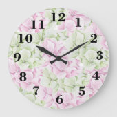 赤面ピンクの緑の水の色の国シックフローラ ラージ壁時計 (正面)