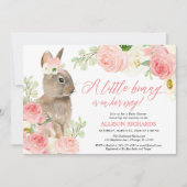赤面ピンクの緑イースターバニーの女の子の赤ちゃんシャワー 招待状 (正面)