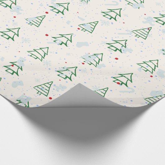 赤面ピンクの緑モダンの幾何学的クリスマスツリー ラッピングペーパー (角)