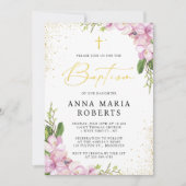 赤面ピンクの花とグロスガールのバプテスマ 招待状 (正面)